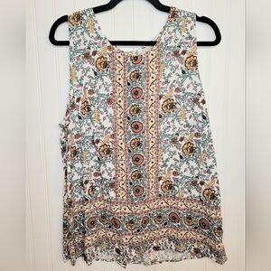Christian Siriano Boho Floral Sleeveless Top With Button Back Size L